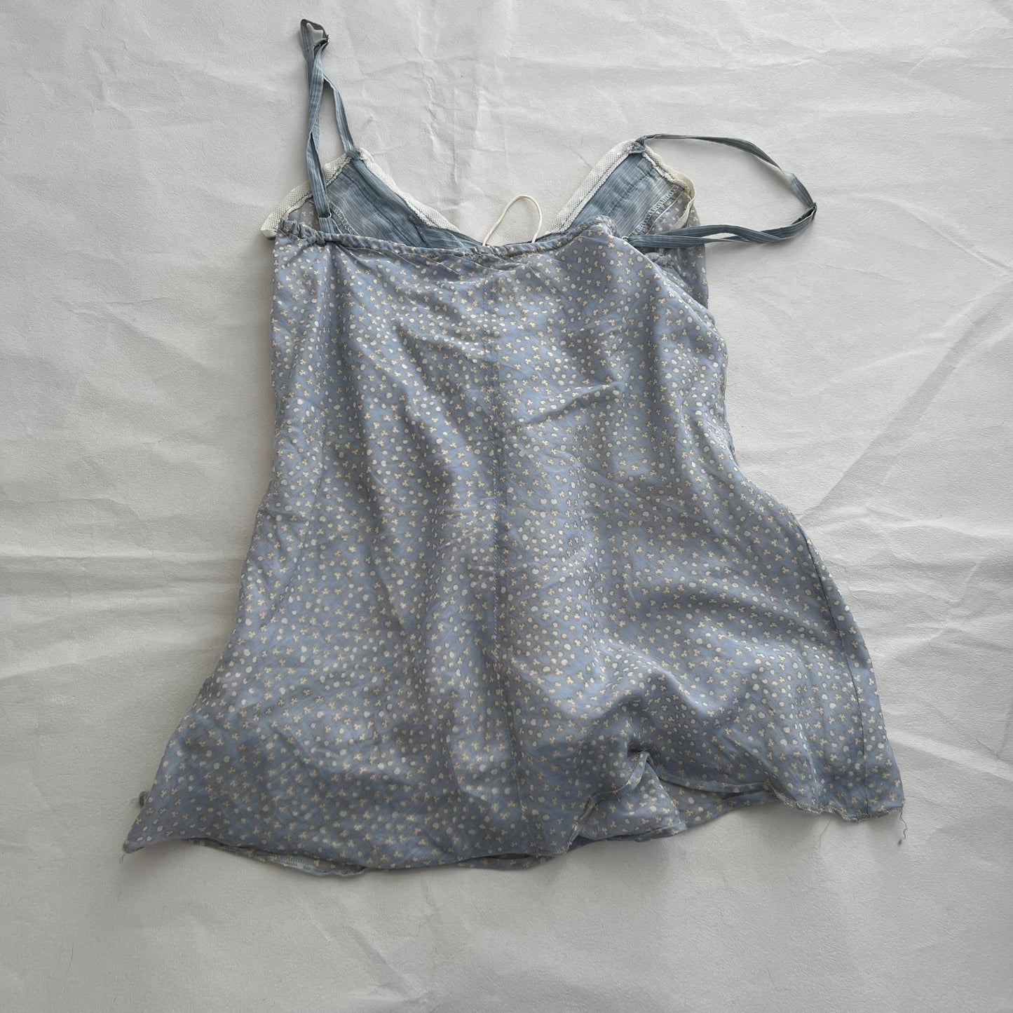 Esisto Cornflower Blue Beige Print Embroidery Lace Babydoll Camisole
