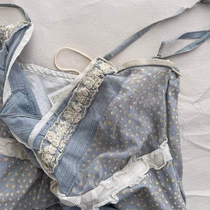 Esisto Cornflower Blue Beige Print Embroidery Lace Babydoll Camisole