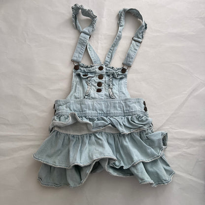 Coquette Liz Lisa Light Wash Denim Blue Ruffle Tiered Pinafore Dress