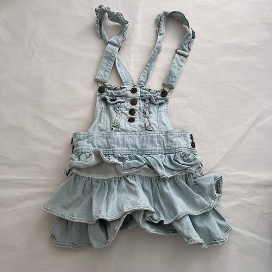 Coquette Liz Lisa Light Wash Denim Blue Ruffle Tiered Pinafore Dress