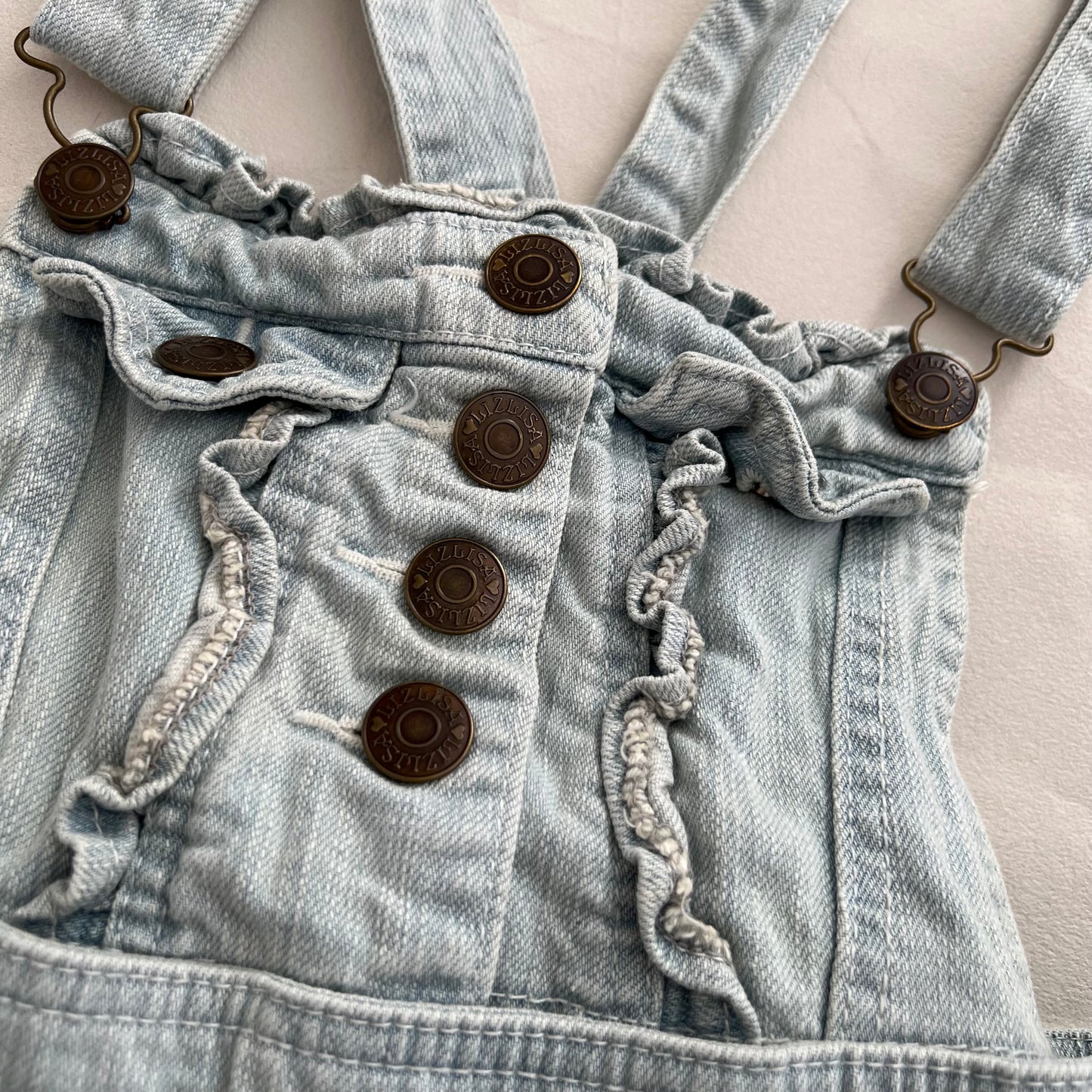 Coquette Liz Lisa Light Wash Denim Blue Ruffle Tiered Pinafore Dress