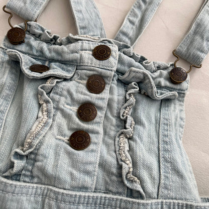 Coquette Liz Lisa Light Wash Denim Blue Ruffle Tiered Pinafore Dress