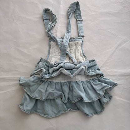 Coquette Liz Lisa Light Wash Denim Blue Ruffle Tiered Pinafore Dress
