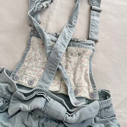 Coquette Liz Lisa Light Wash Denim Blue Ruffle Tiered Pinafore Dress