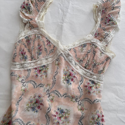 Dreamy Silk Paul & Joe Soft Pink Floral Print Ruffle Strap Camisole