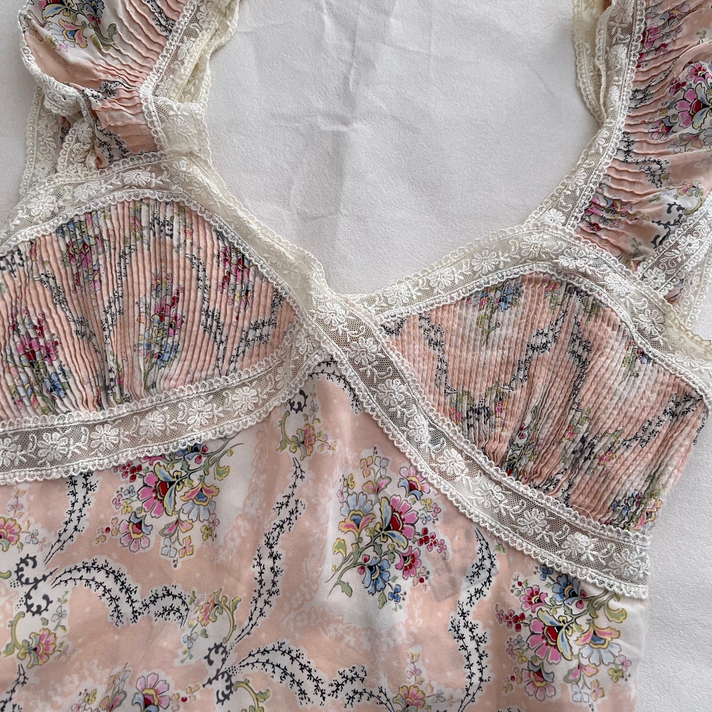 Dreamy Silk Paul & Joe Soft Pink Floral Print Ruffle Strap Camisole