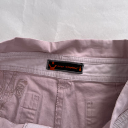 Cop Copine Light Pink Low Mid Rise Wide Leg Cropped Embroidery Trousers