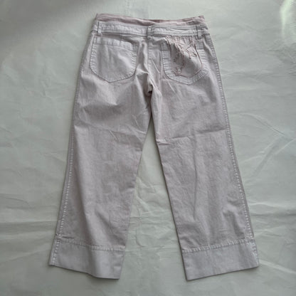 Cop Copine Light Pink Low Mid Rise Wide Leg Cropped Embroidery Trousers