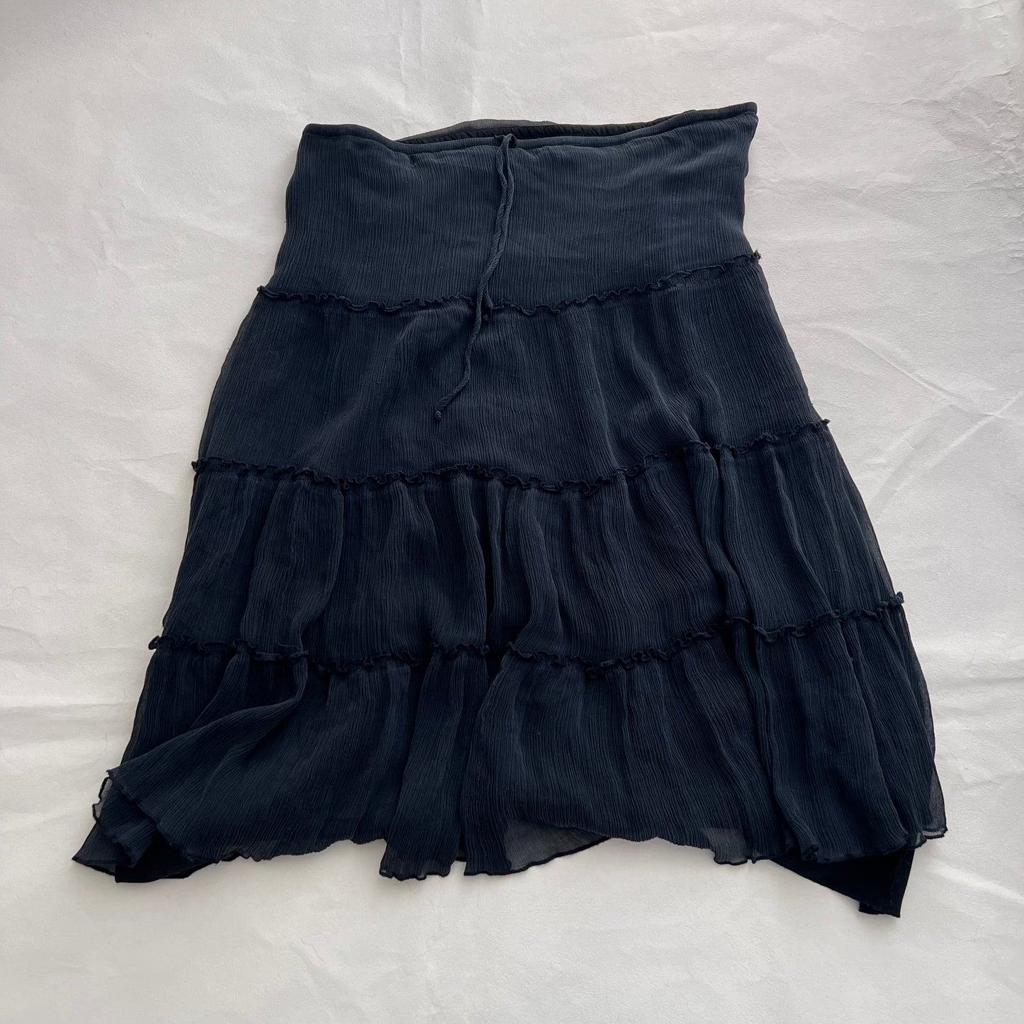 Express Black Silk Pleated Ruffle Flared Midi Skirt