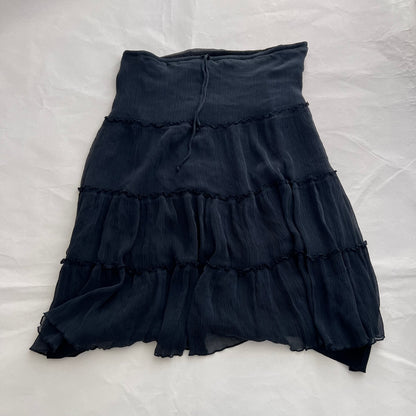 Express Black Silk Pleated Ruffle Flared Midi Skirt