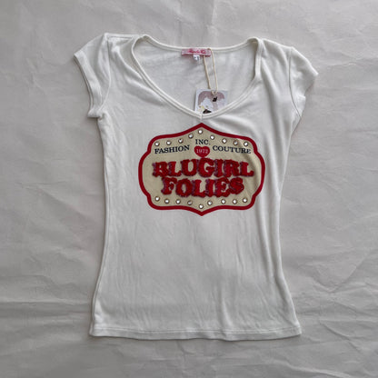 Western Blugirls Folies White Cap Sleeve Shirt With Yellow Red Print
