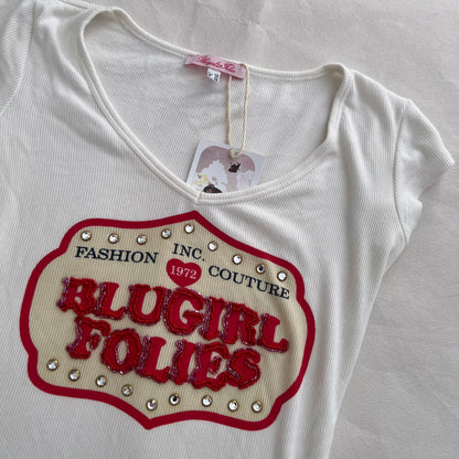 Western Blugirls Folies White Cap Sleeve Shirt With Yellow Red Print