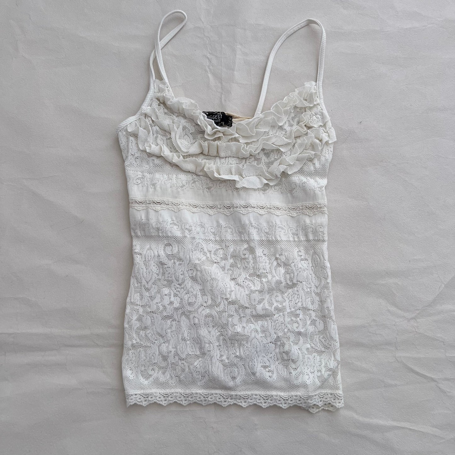 Suggest Romantic White Frilly Floral Lace Ruffle Lace Camisole