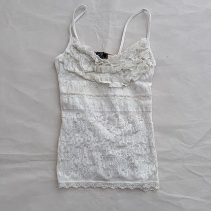 Suggest Romantic White Frilly Floral Lace Ruffle Lace Camisole
