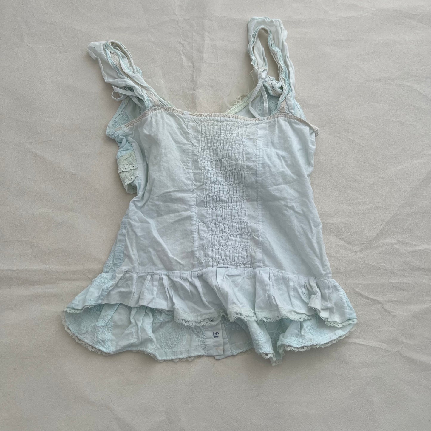 Baby Blue Angelic Frilly Lace Ruched Button Down Corset Blouson Cami
