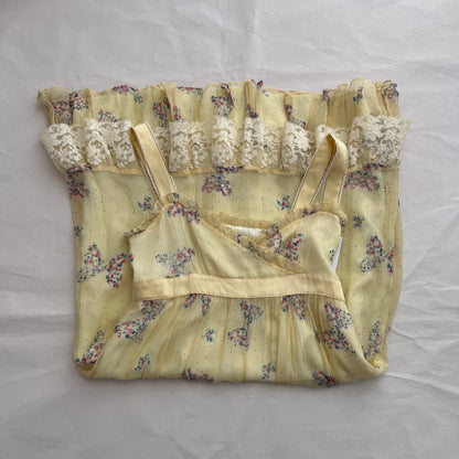 Dreamy Baby Yellow Cynthia Rowley Butterfly Frill Lace Silk Knee Length Dress