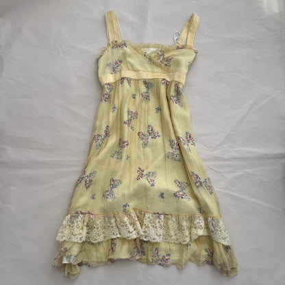 Dreamy Baby Yellow Cynthia Rowley Butterfly Frill Lace Silk Knee Length Dress