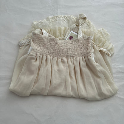 Nadasha Dainty Eurosummer Butter Yellow Ruffle Hem Tulle Crochet Lace Trim Mini Dress