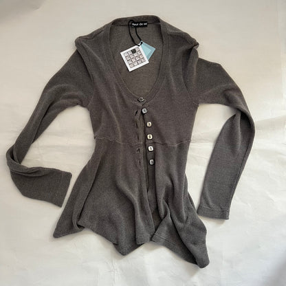 Taupe Fleur De Sel Button Flared Hem Long Sleeve Top