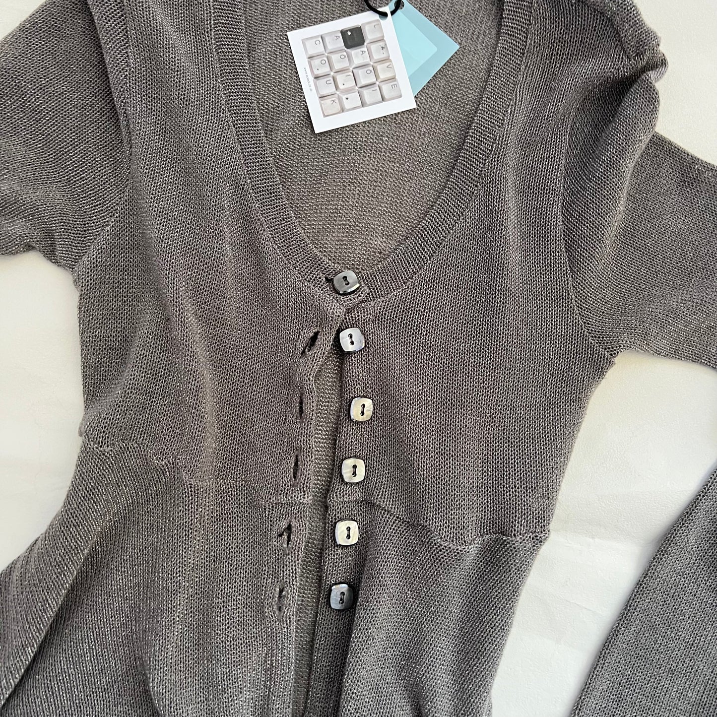 Taupe Fleur De Sel Button Flared Hem Long Sleeve Top