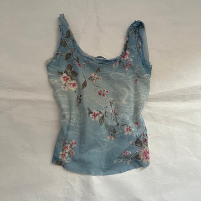 Promod Blue Gradient Floral Fishnet Mesh Vest Top