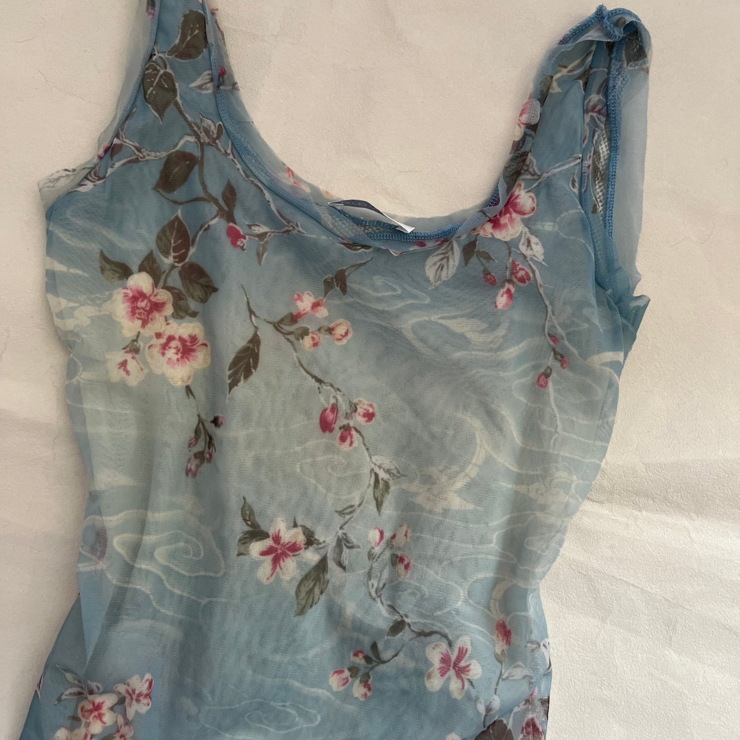 Promod Blue Gradient Floral Fishnet Mesh Vest Top