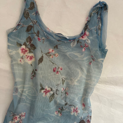 Promod Blue Gradient Floral Fishnet Mesh Vest Top