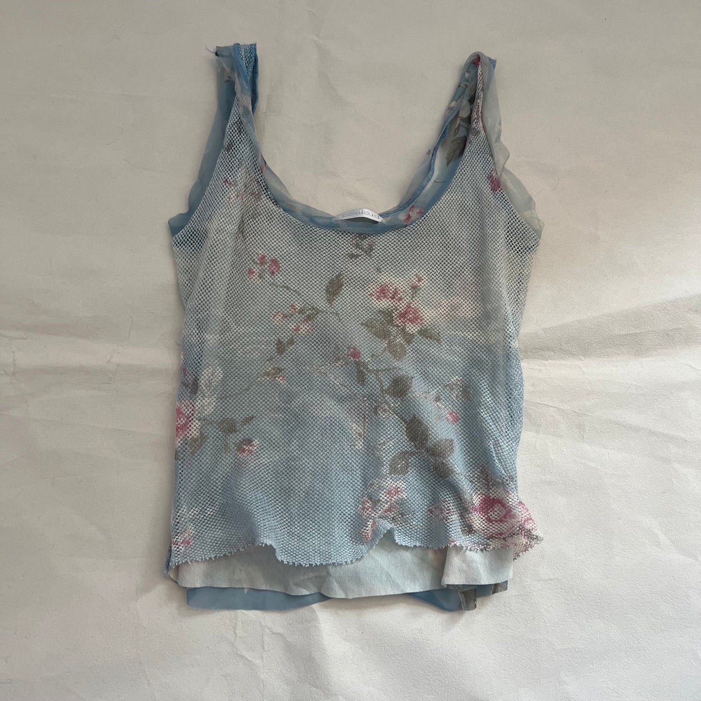 Promod Blue Gradient Floral Fishnet Mesh Vest Top