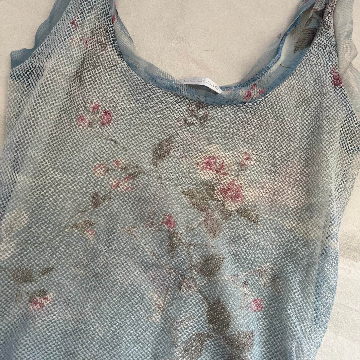 Promod Blue Gradient Floral Fishnet Mesh Vest Top