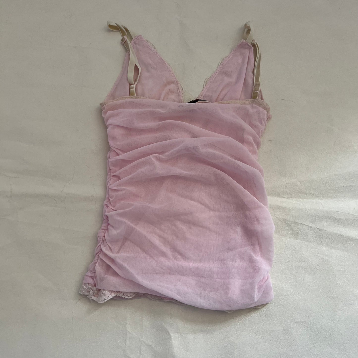 Miss Tokyo Baby Pink White Ruched Ivory Velvet Trim Lacey Camisole