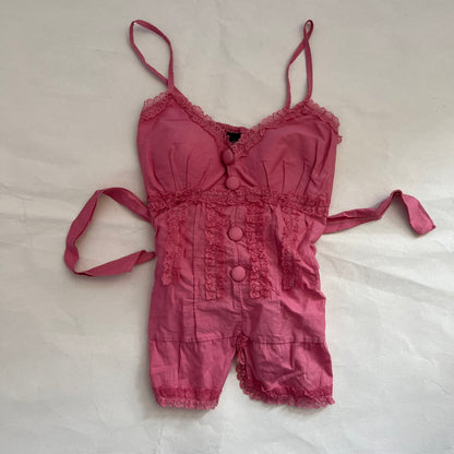 Pink Shaba Frilly Lace Button Bustier Camisole