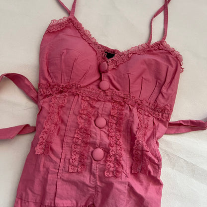 Pink Shaba Frilly Lace Button Bustier Camisole