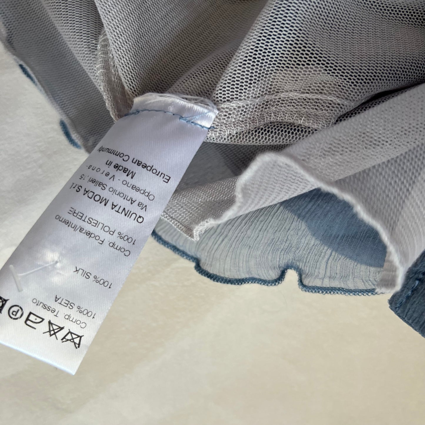 Exe Sheer Powder Blue Short Sleeve Lacey Button Down Blouson Shirt