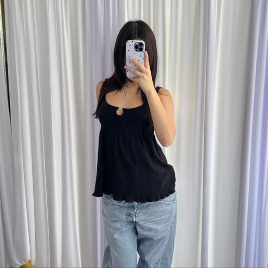 Burberry Blue Label Black Buckle Keyhole Neck Babydoll Tunic Vest