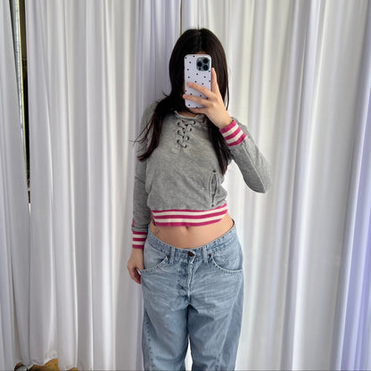 Grey Pink Striped Lace Up G-Star RAW Hoodie