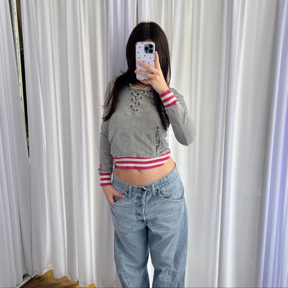 Grey Pink Striped Lace Up G-Star RAW Hoodie