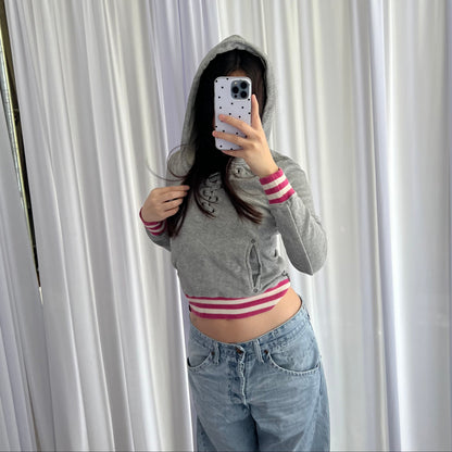 Grey Pink Striped Lace Up G-Star RAW Hoodie