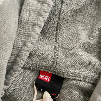 khaki grunge sleaze diesel long sleeve zip faded text hoodie jacket