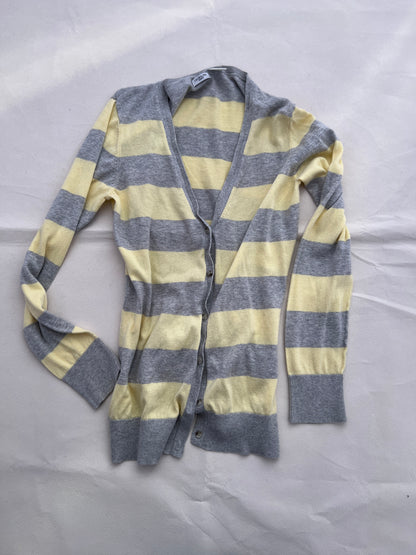 Redoute Yellow Grey Long Sleeve Fine Knit Cardigan