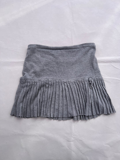 Promod Grey Drop Waist Mini Pleated Ribbon Skirt