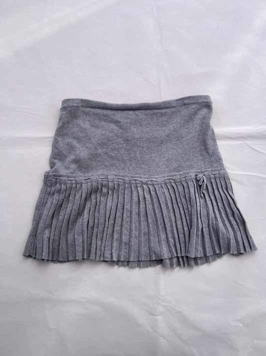 Promod Grey Drop Waist Mini Pleated Ribbon Skirt