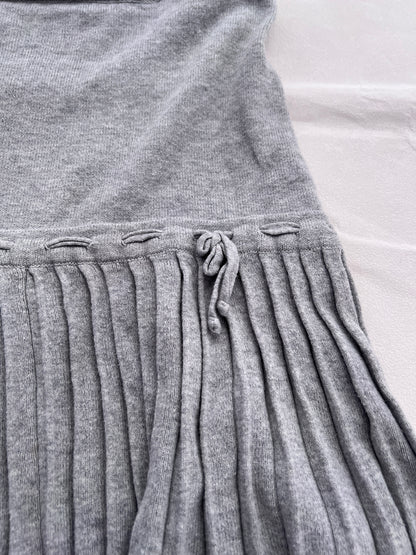 Promod Grey Drop Waist Mini Pleated Ribbon Skirt