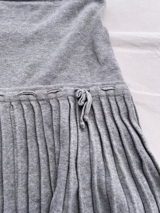 Promod Grey Drop Waist Mini Pleated Ribbon Skirt