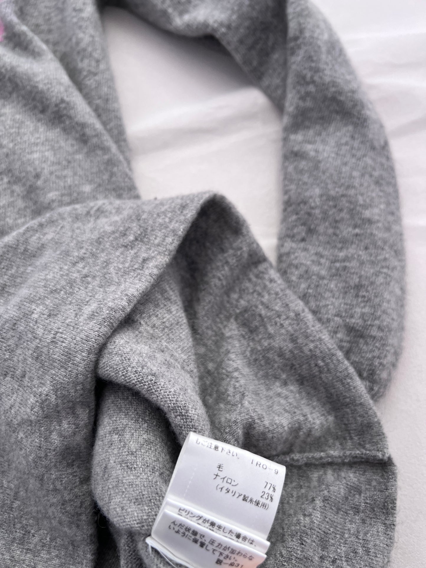 Burberry Blue Label Wool Blend Heather Grey Baby Pink Text Long Sleeve Sweater Dress