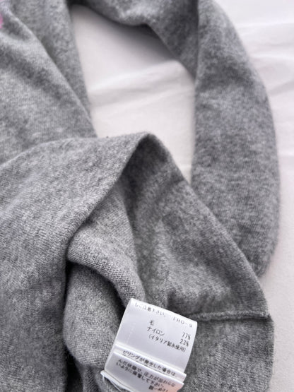 Burberry Blue Label Wool Blend Heather Grey Baby Pink Text Long Sleeve Sweater Dress