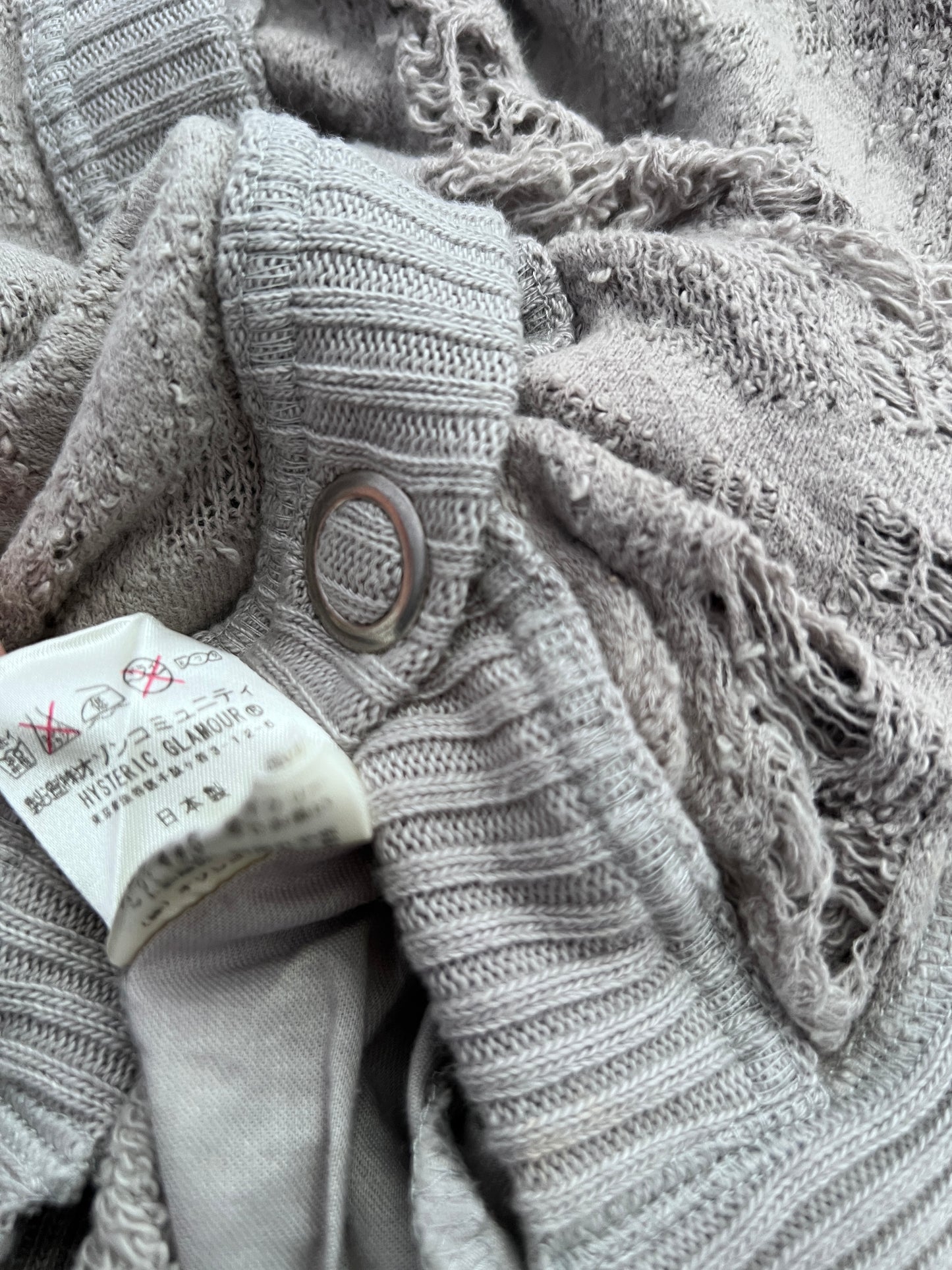 Hysteric Glamour Grey Distressed Graphic Knit Cardigan