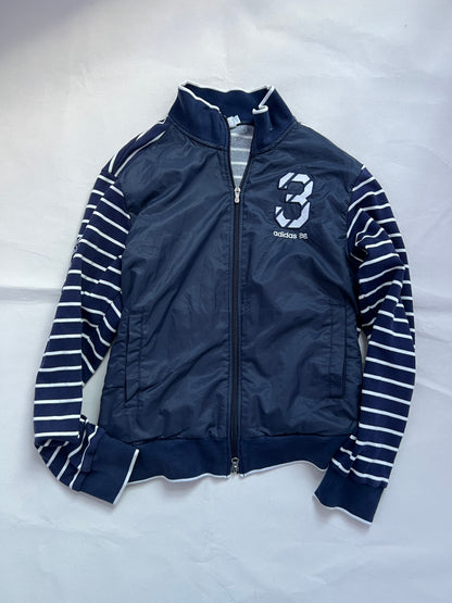 White Navy Striped Sleeve Adidas High Neck Track Jacket