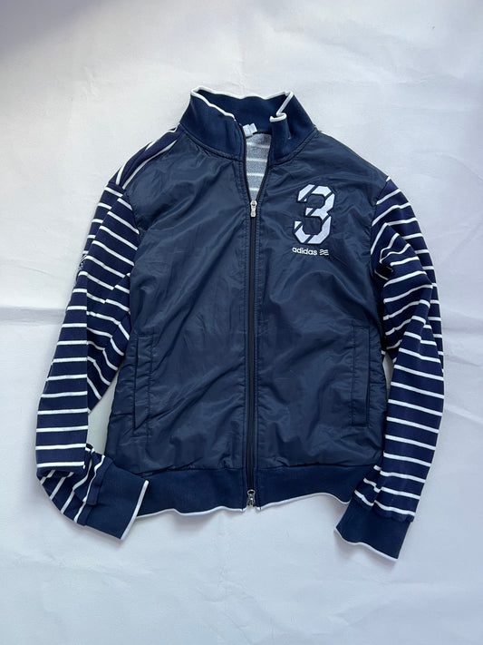 White Navy Striped Sleeve Adidas High Neck Track Jacket