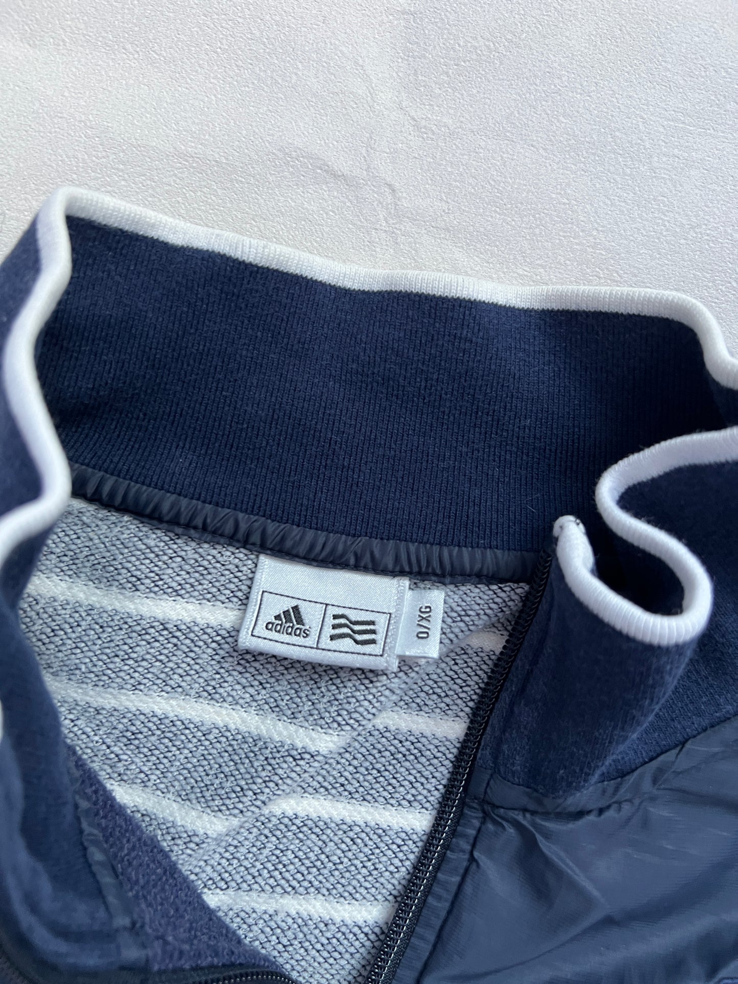 White Navy Striped Sleeve Adidas High Neck Track Jacket