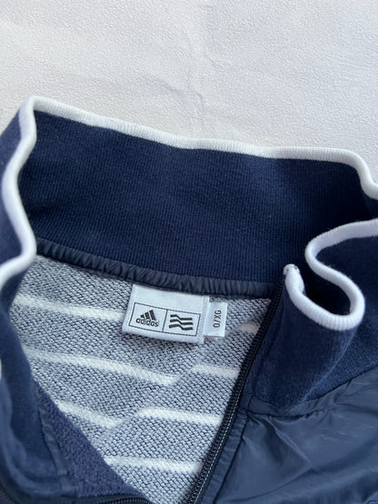White Navy Striped Sleeve Adidas High Neck Track Jacket